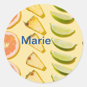 Orange pineapple blue berry lemon add name photo t classic round sticker
