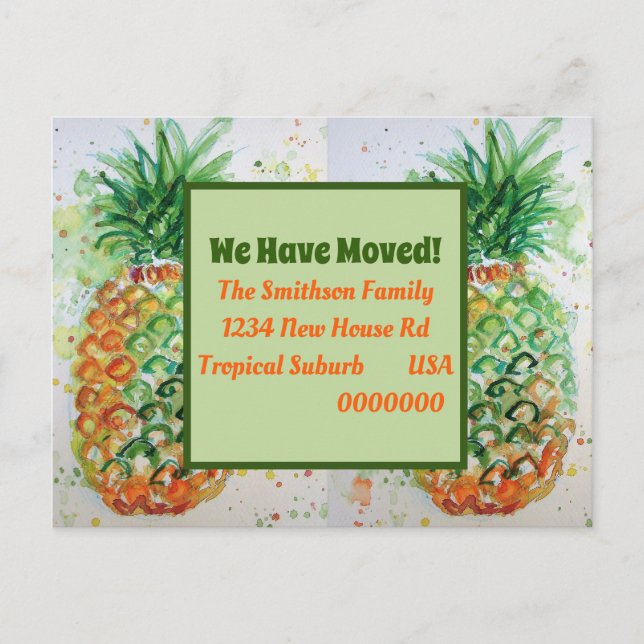 Orange Pineapple Tropical New Address Moving Postcard (Front)