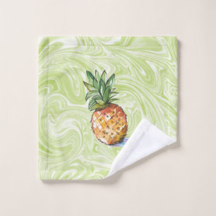 Orange Pineapple Watercolor on Green Wash Cloth