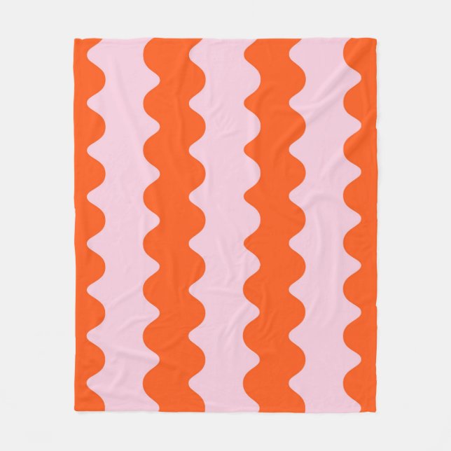 Orange Pink Abstract Groovy Stripe Minimalist  Fleece Blanket (Front)