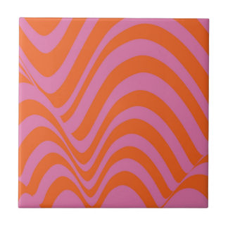 Orange Pink Abstract Wavy Stripe Bold Modern Tile
