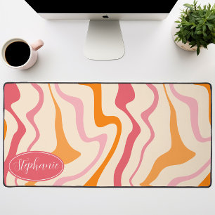 Orange, Pink, And Cream Retro 70s Groovy Waves Desk Mat