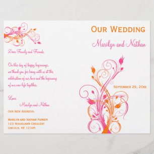 Orange, Pink, and White Floral Wedding Program