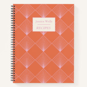 Orange Pink Art Deco Pattern Personalized Recipe Notebook