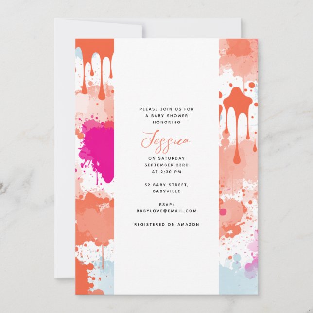 Orange Pink Blue Abstract Modern Baby Shower  Invitation (Front)