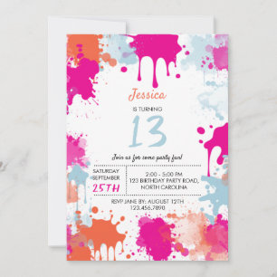 Orange Pink Blue Abstract Modern Girl Birthday Invitation