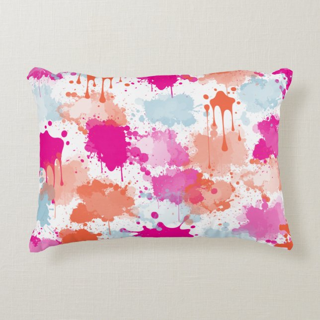 Orange Pink Blue Abstract Modern Paint Splashes  Accent Pillow (Front)
