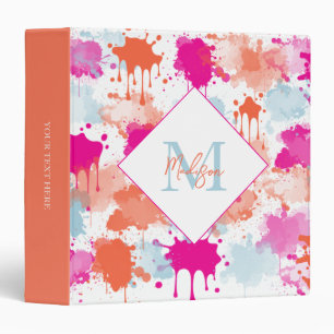 Orange Pink Blue Abstract Modern Paint Splashes  Binder