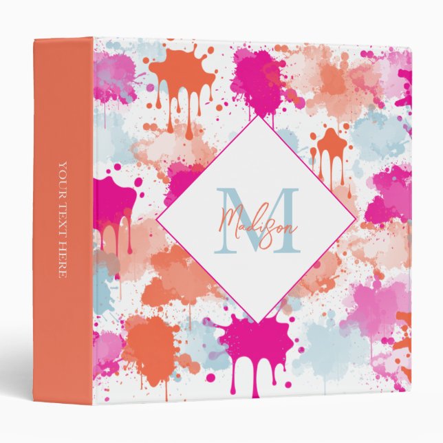 Orange Pink Blue Abstract Modern Paint Splashes  Binder (Front/Spine)