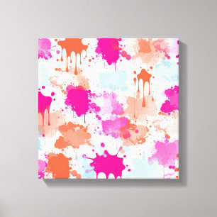 Orange Pink Blue Abstract Modern Paint Splashes Canvas Print