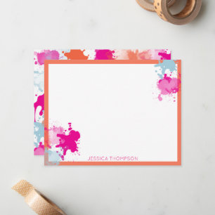 Orange Pink Blue Abstract Modern Paint Splashes Card
