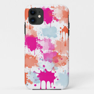 Orange Pink Blue Abstract Modern Paint Splashes iPhone 11 Case