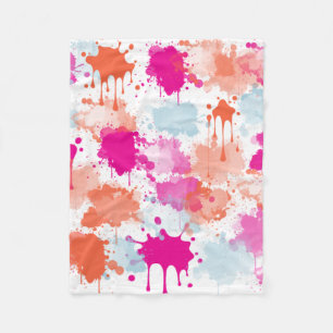 Orange Pink Blue Abstract Modern Paint Splashes Fleece Blanket