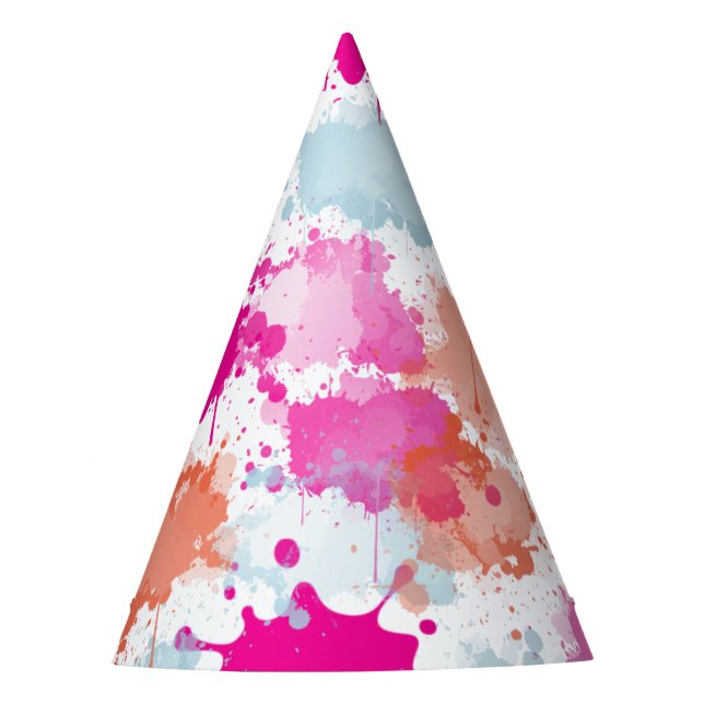 Orange Pink Blue Abstract Modern Paint Splashes   Party Hat (Front)