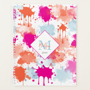 Orange Pink Blue Abstract Modern Paint Splashes Planner