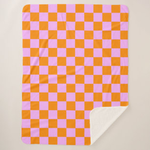 Orange + Pink Check Checkered Checkerboard Pattern Sherpa Blanket