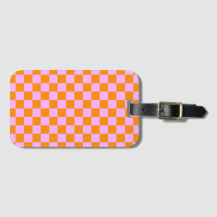 Orange + Pink Check Chequered Chequerboard Pattern Luggage Tag