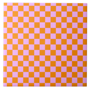 Orange + Pink Check Chequered Chequerboard Pattern Tile