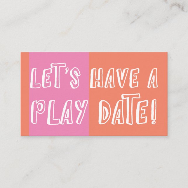 Orange & Pink Colour Block Playful Play Date Calling Card (Front)