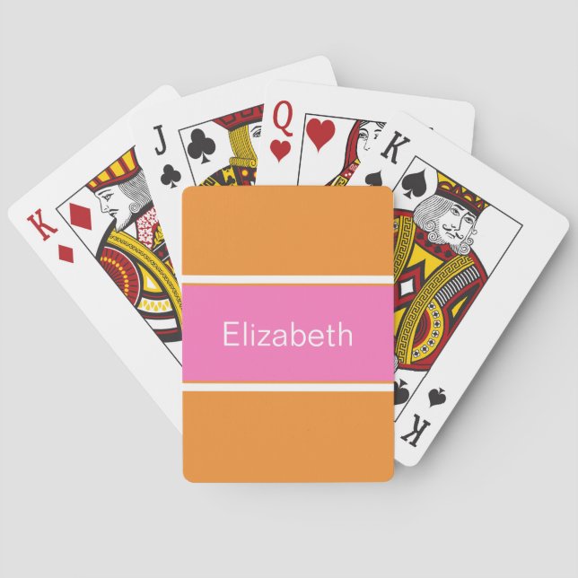 Orange Pink Custom Personalized Monogrammed Playing Cards (Back)