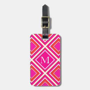 Orange Pink Diamond Geometric Luggage Tag