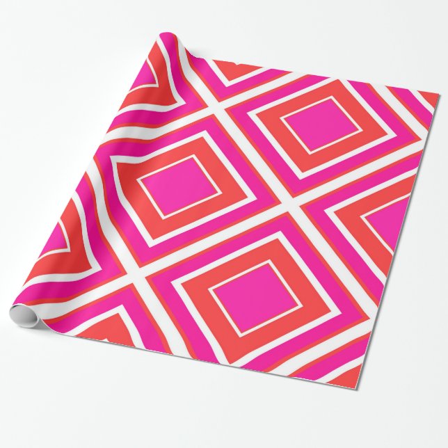 Orange Pink Diamond Geometric Wrapping Paper (Unrolled)