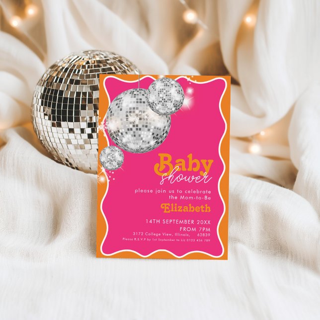 Orange Pink Disco Ball Baby Shower Party Design Invitation (Creator Uploaded)