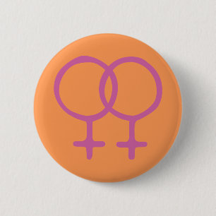 Orange/Pink Double Female 2 Inch Round Button