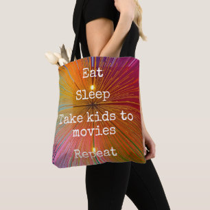 Orange Pink Eat Sleep Take Kids To Movies Repeat Tote Bag