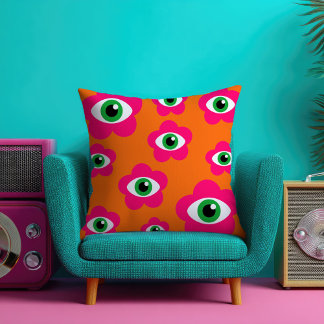 Orange&Pink Eye Flowers BOHO Jeter Oreiller
