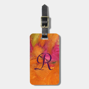 Orange, Pink Feathers Monogram Bag Luggage Tag