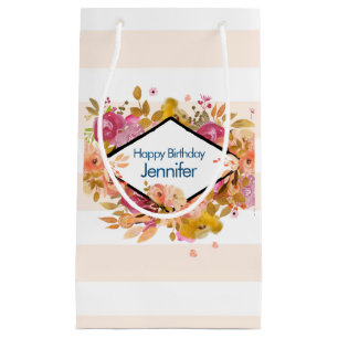 Orange & Pink Floral Bouquet Birthday Small Gift Bag
