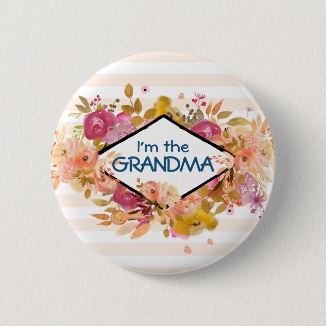 Orange & Pink Floral Bouquet Grandma 2 Inch Round Button (Front)