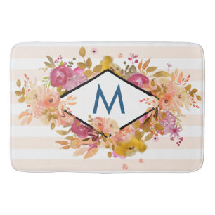 Orange & Pink Floral Bouquet Monogram Bath Mat
