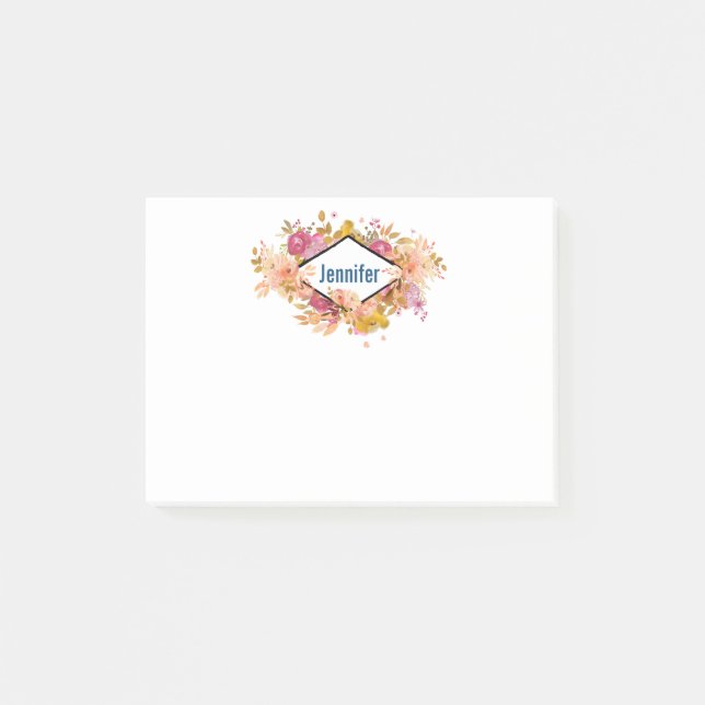 Orange & Pink Floral Bouquet w/ Diamond Frame Post-it Notes (Front)