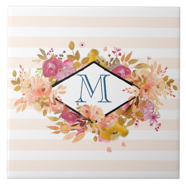 Orange & Pink Floral Bouquet w/ Diamond Frame Tile (Front)