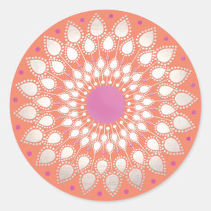 Orange Pink Floral Lotus Mandala Flower Classic Round Sticker