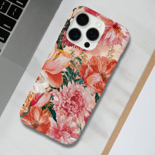 Orange Pink Floral Pattern iPhone 16 Pro Case