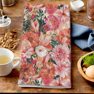 Orange Pink Floral Pattern Kitchen Towel