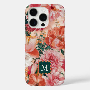Orange Pink Floral Pattern Monogram iPhone 16 Pro Case
