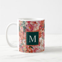 Orange Pink Floral Pattern Monogram