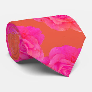 Orange Pink Floral Rose Colourful Bright Stylish Tie