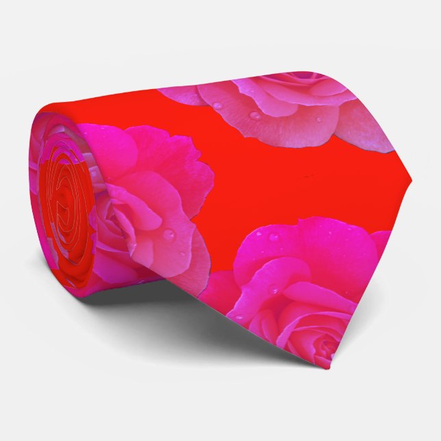 Orange Pink Floral Rose Colourful Modern Stylish Tie (Rolled)