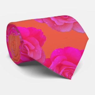 Orange Pink Floral Rose Modern Colourful Stylish Tie