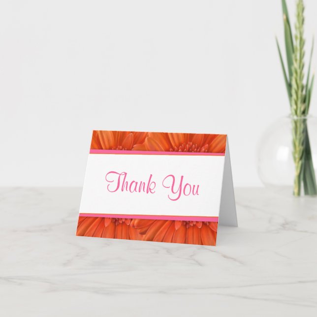 Orange Pink Gerbera Daisy Flower Thank You Card (Front)
