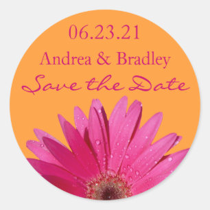 Orange Pink Gerbera Daisy Save the Date Sticker