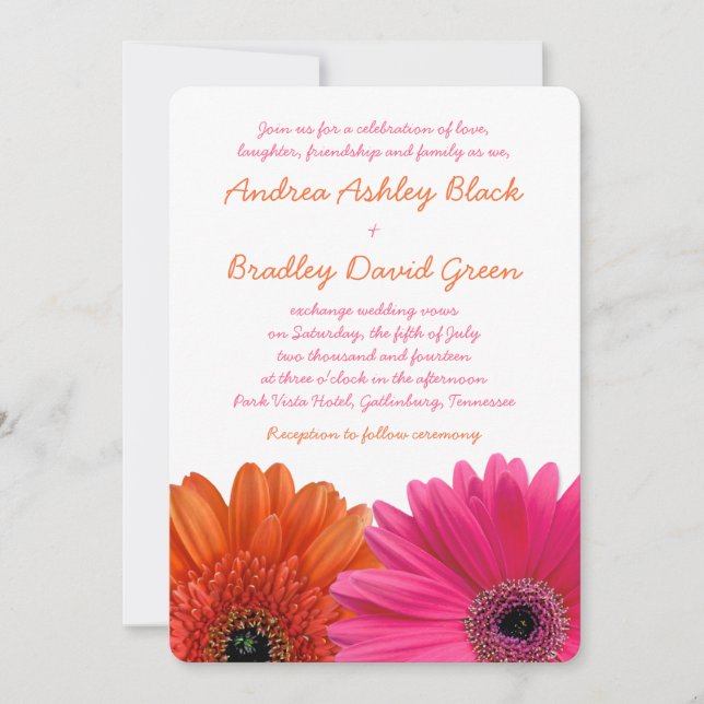 Orange Pink Gerbera Daisy Wedding Invitation (Front)