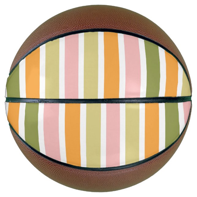 Orange Pink Gold and Green Stripes Basketball (Front)
