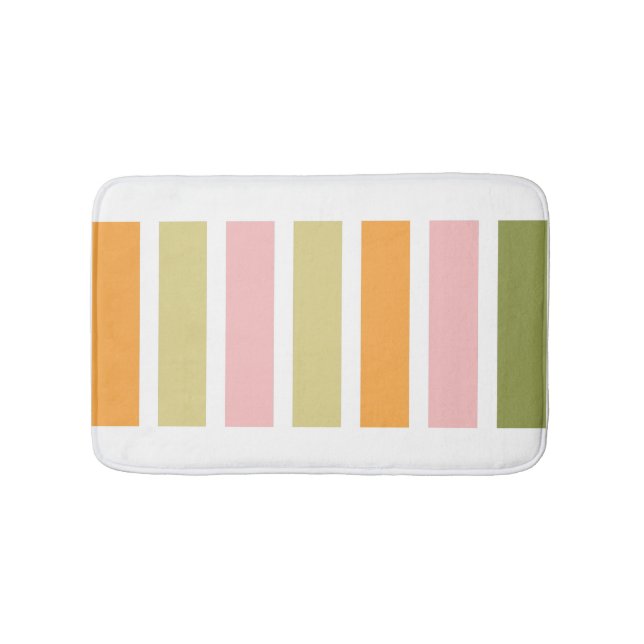 Orange Pink Gold and Green Stripes Bath Mat (Front)