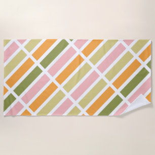 Orange Pink Gold and Green Stripes Beach Towel
